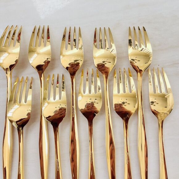 10pc Florentine FLR1 Gold Electroplated Flatware Dinner Fork 7 1/2 in - Picture 3 of 6
